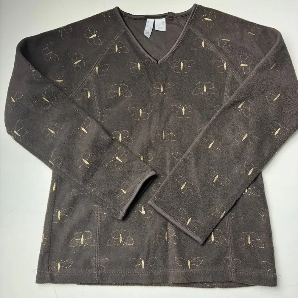 Old Navy Girl’s Long Sleeve V Front Brush Fleece Brown Gold Long Sleeve Sz M (8)